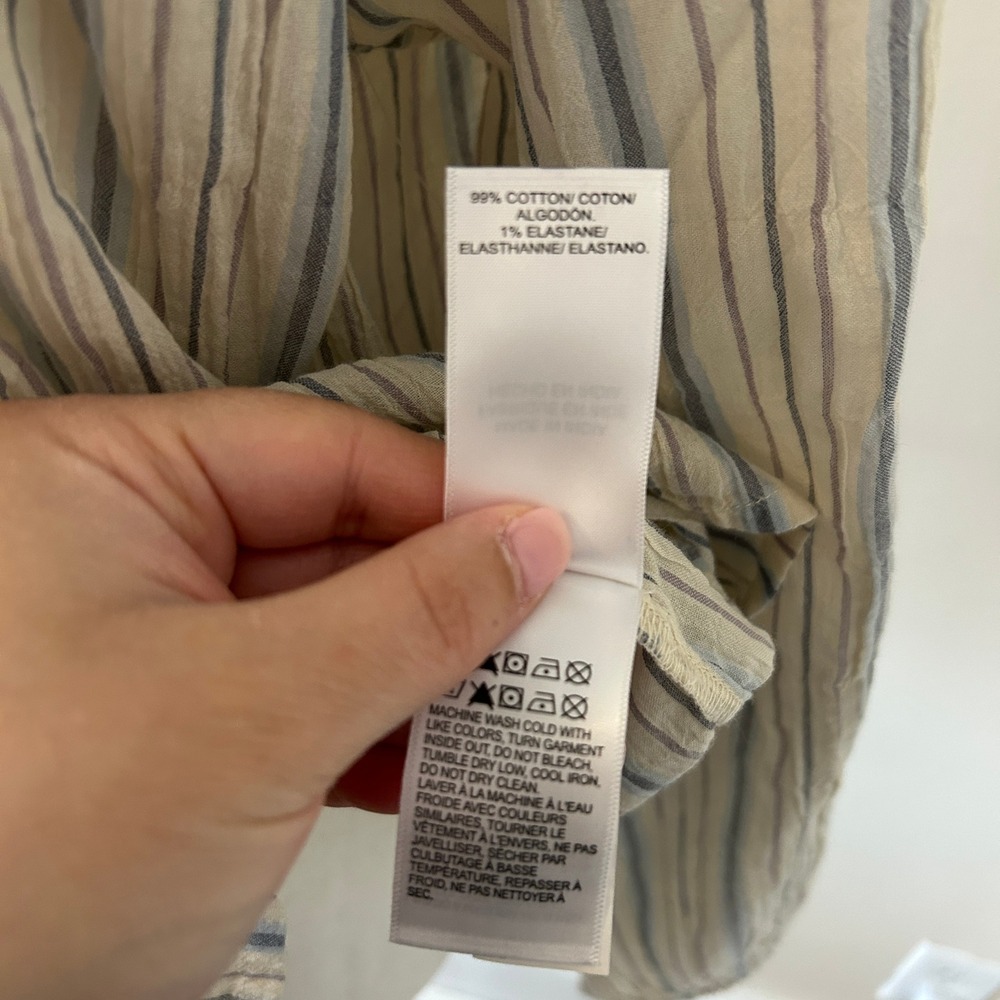 Lucky Brand Cotton Cream Striped Crinkle Gauze Button Down Top XL - Picture 7 of 10